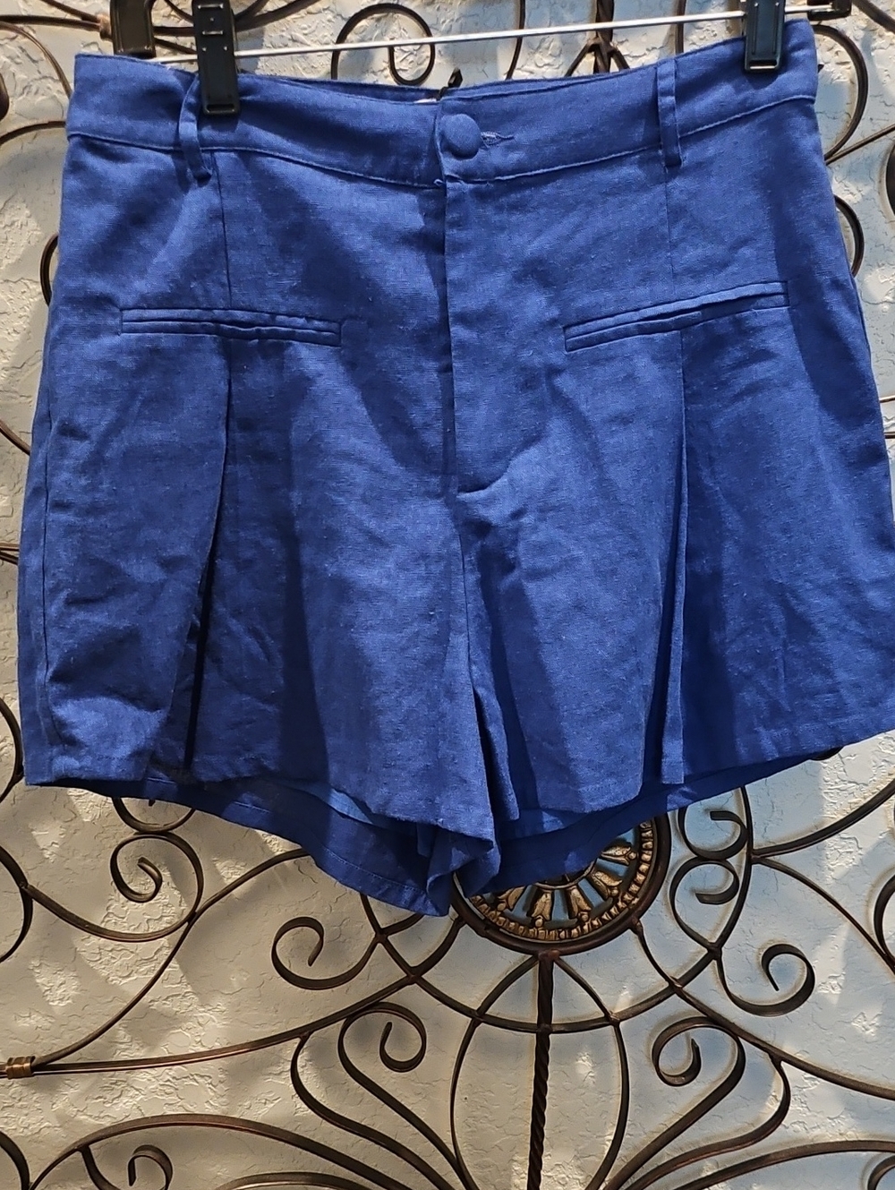 Le Lis Royal Blue High-Waist Pleated Women's Shorts